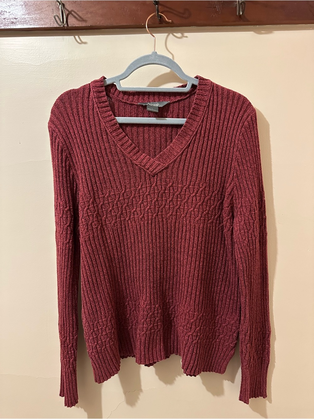 Natural Reflections Maroon V-Neck Ribbed Sweater